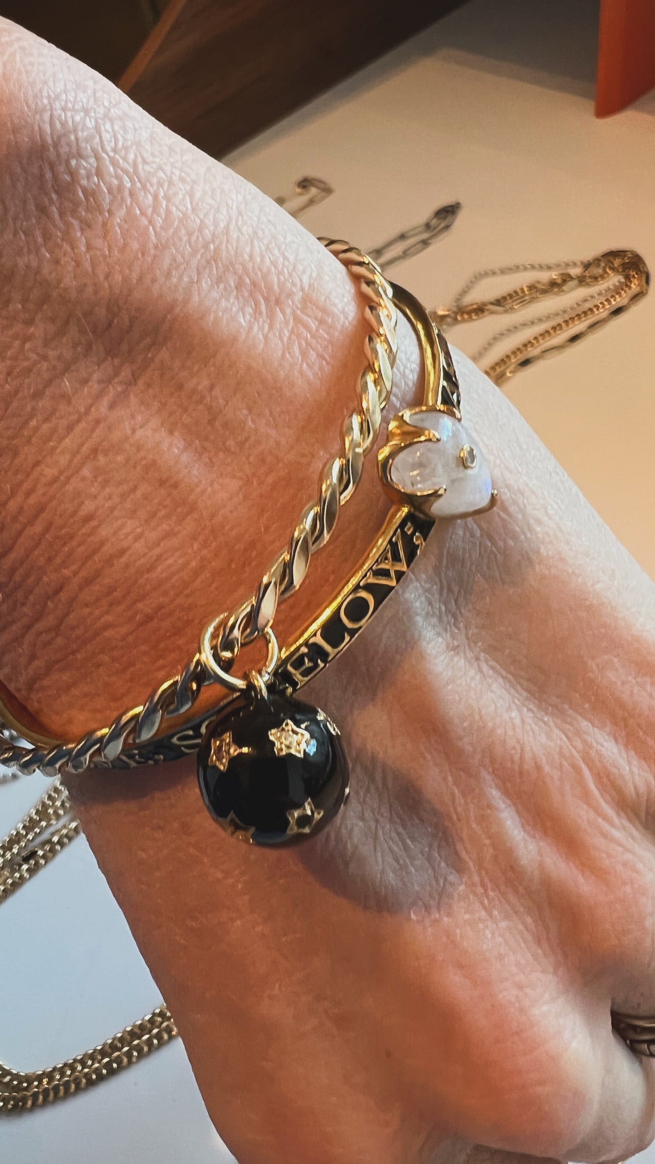 Onyx Bangle Bracelet Blue Enamel
