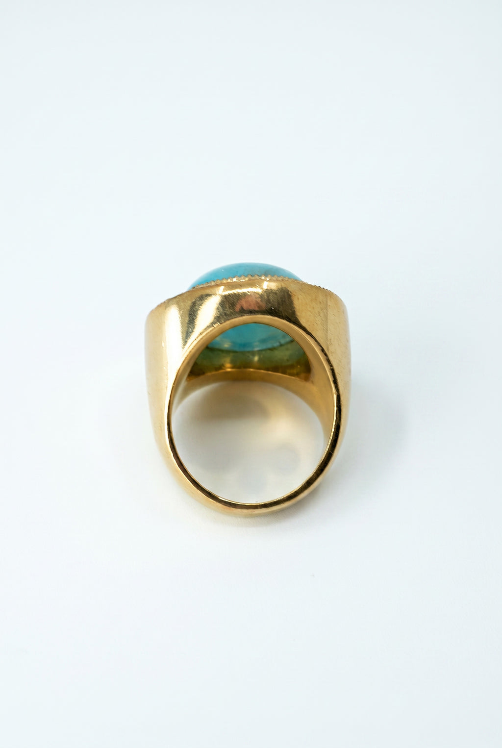 Aquamarine Ring Cabochon White Enamel Star