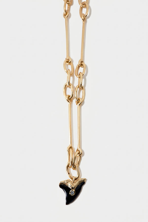 Shark Tooth Necklace Choker Aquamarine Black Enamel