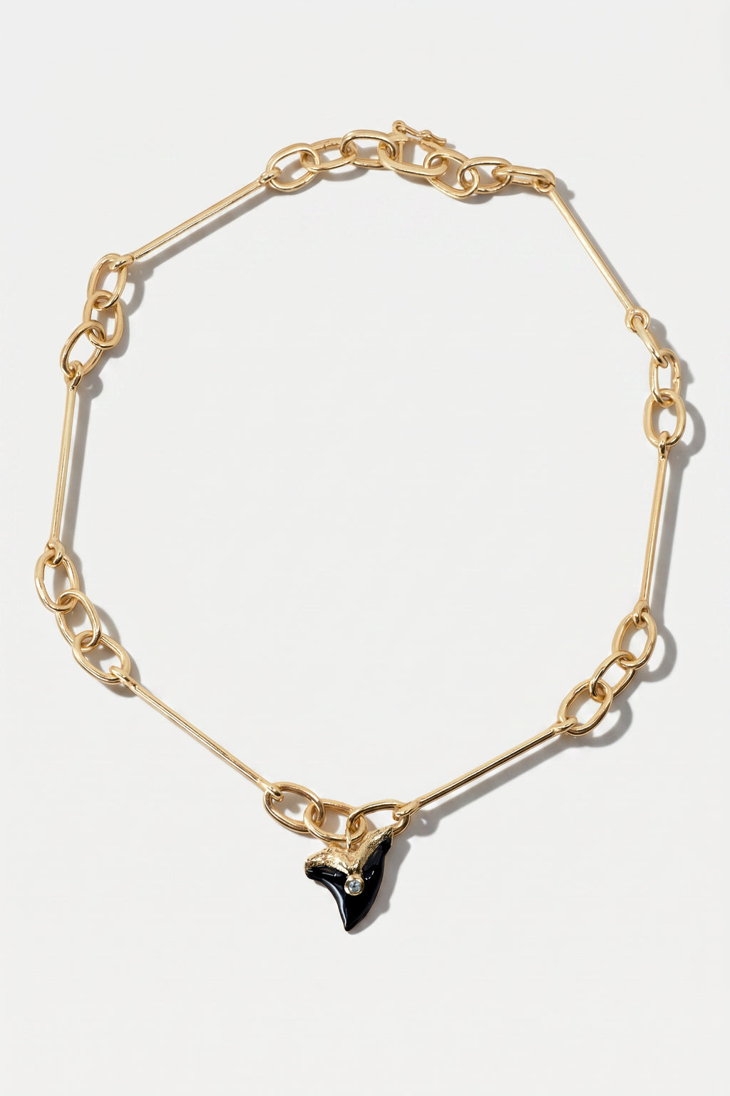 Shark Tooth Necklace Choker Aquamarine Black Enamel