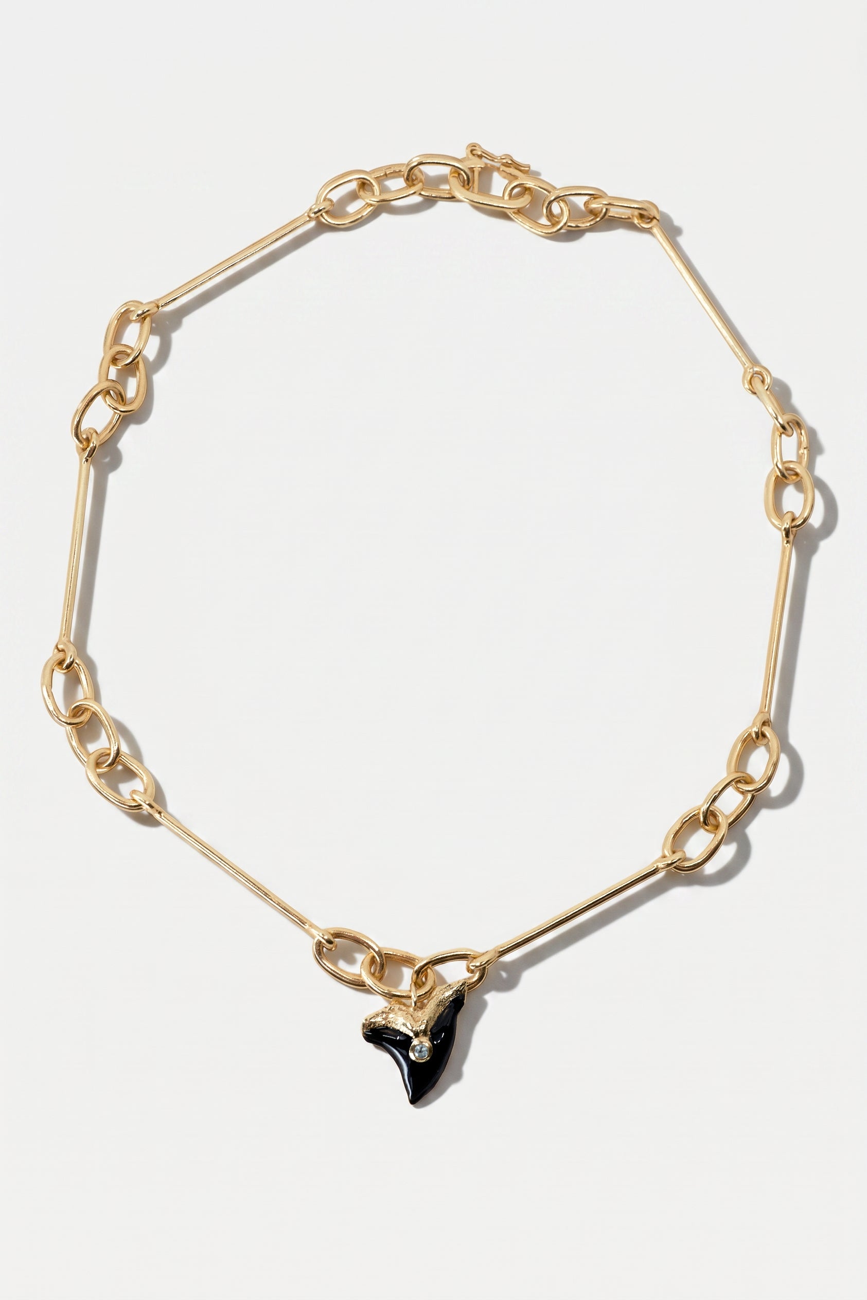 Shark Tooth Necklace Choker Aquamarine Black Enamel