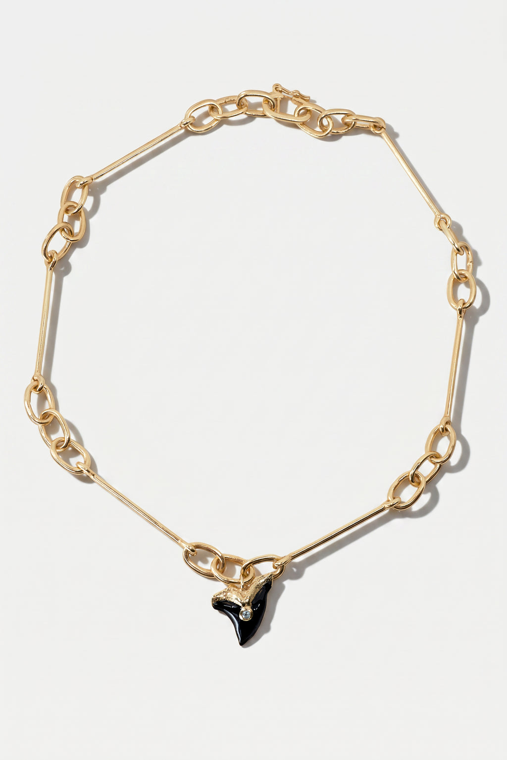 Shark Tooth Necklace Choker Aquamarine Black Enamel