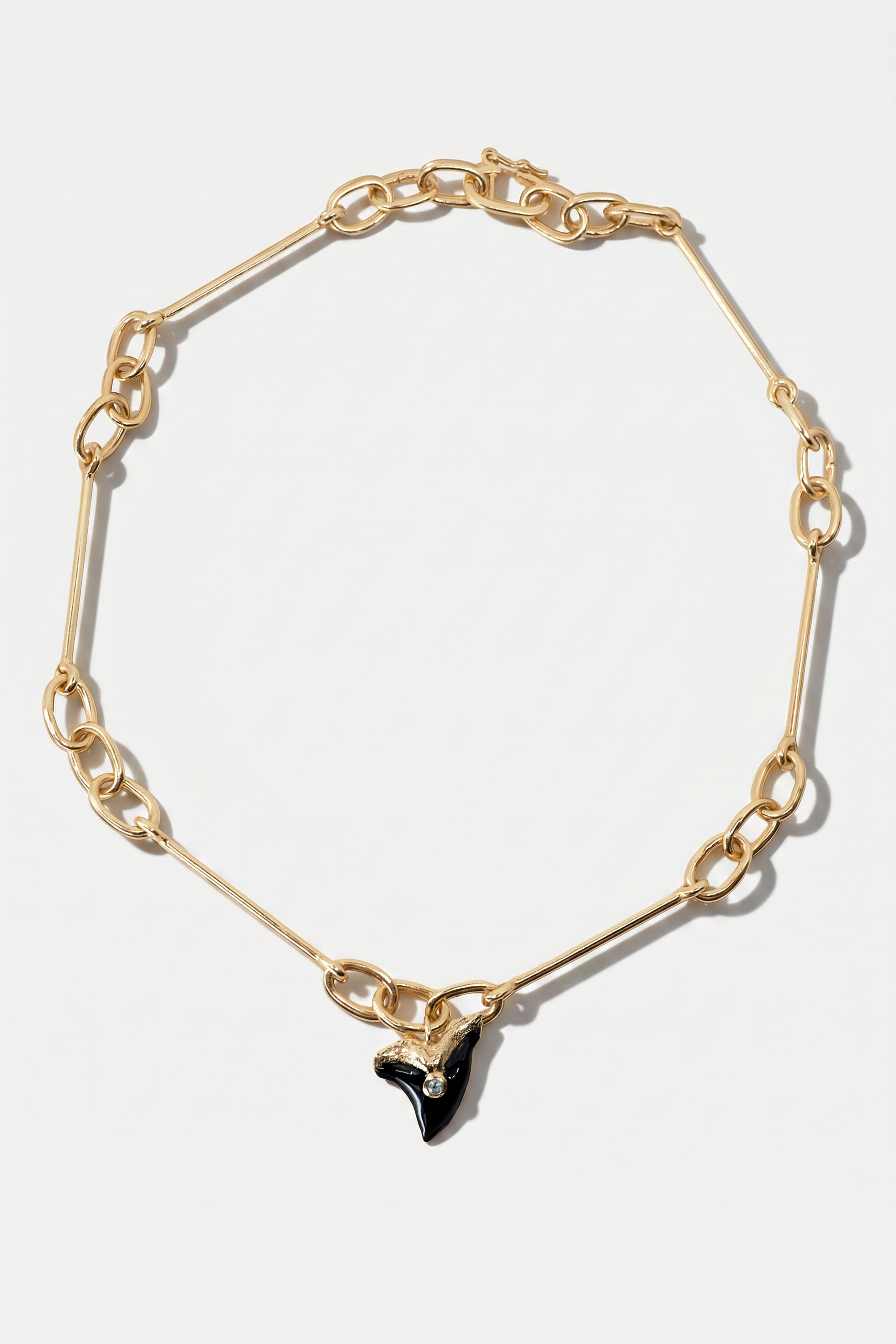 Shark Tooth Necklace Choker Aquamarine Black Enamel