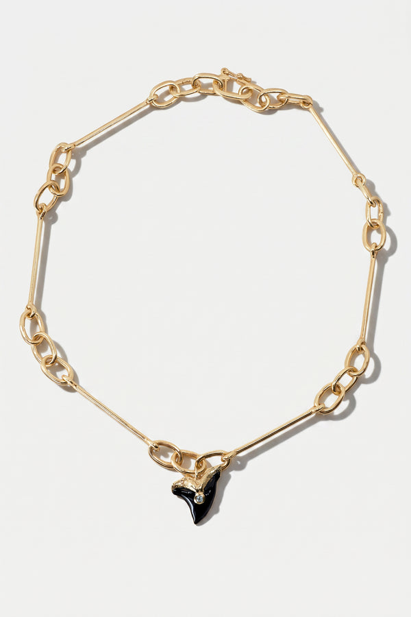 Shark Tooth Necklace Choker Aquamarine Black Enamel