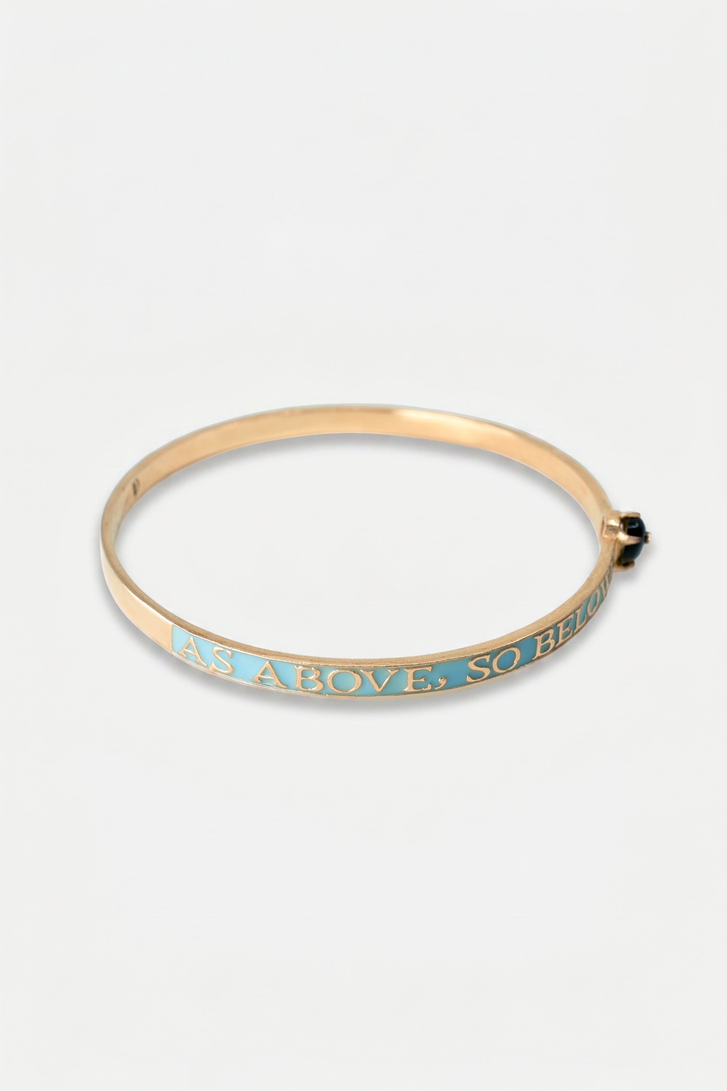Light Blue Enamel Bangle Bracelet Onyx Diamond "As Above So Below"