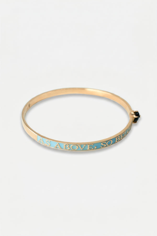 Light Blue Enamel Bangle Bracelet Onyx Diamond "As Above So Below"