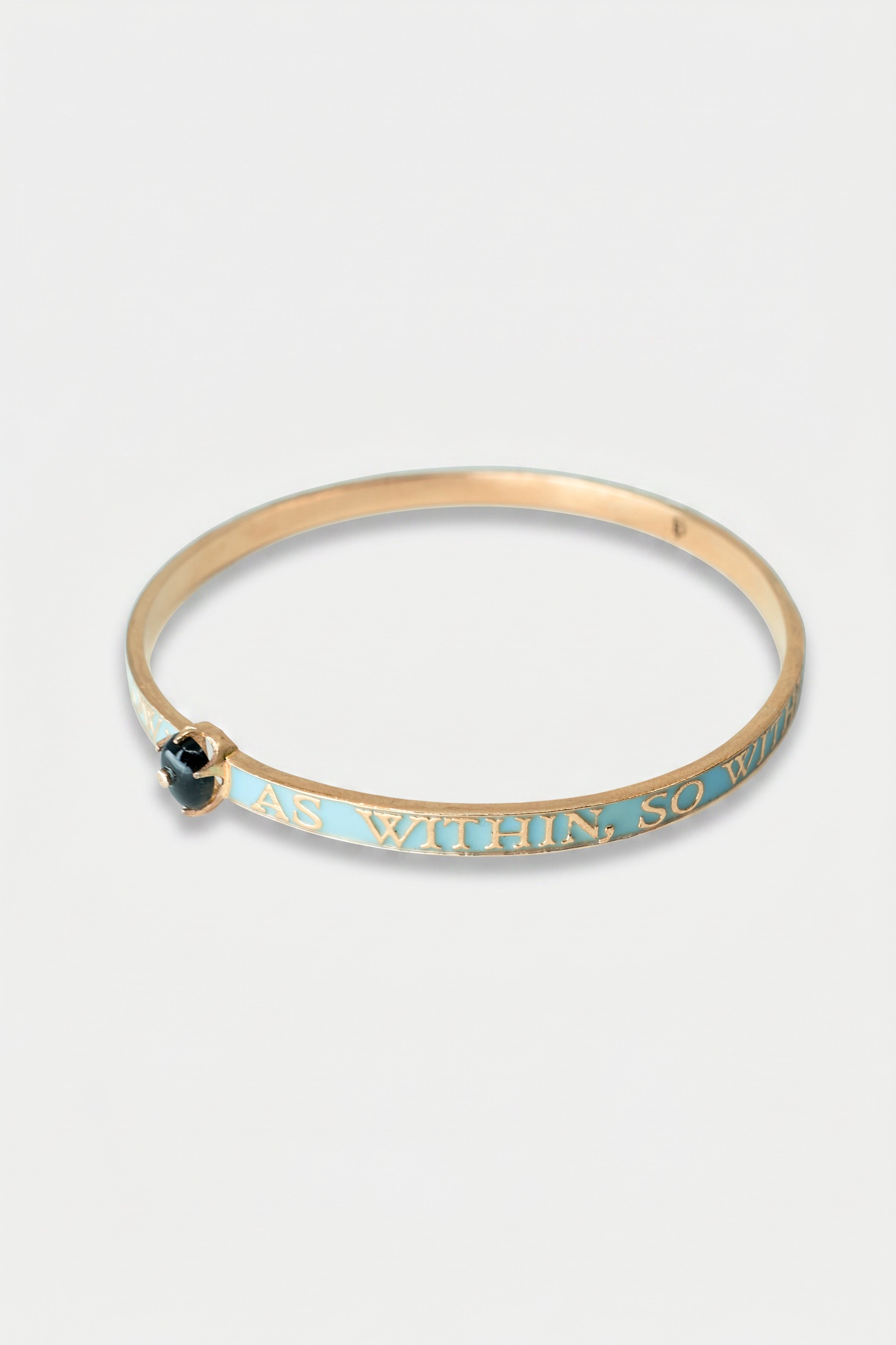 Light Blue Enamel Bangle Bracelet Onyx Diamond "As Above So Below"