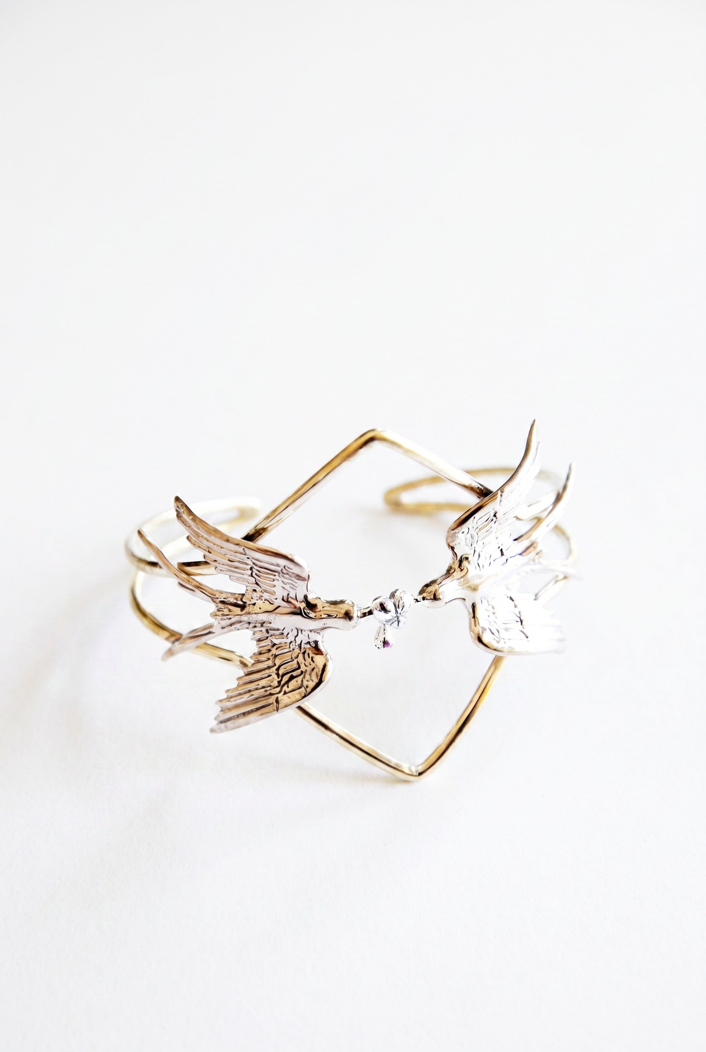 Dove Cuff Heart Bracelet Ruby