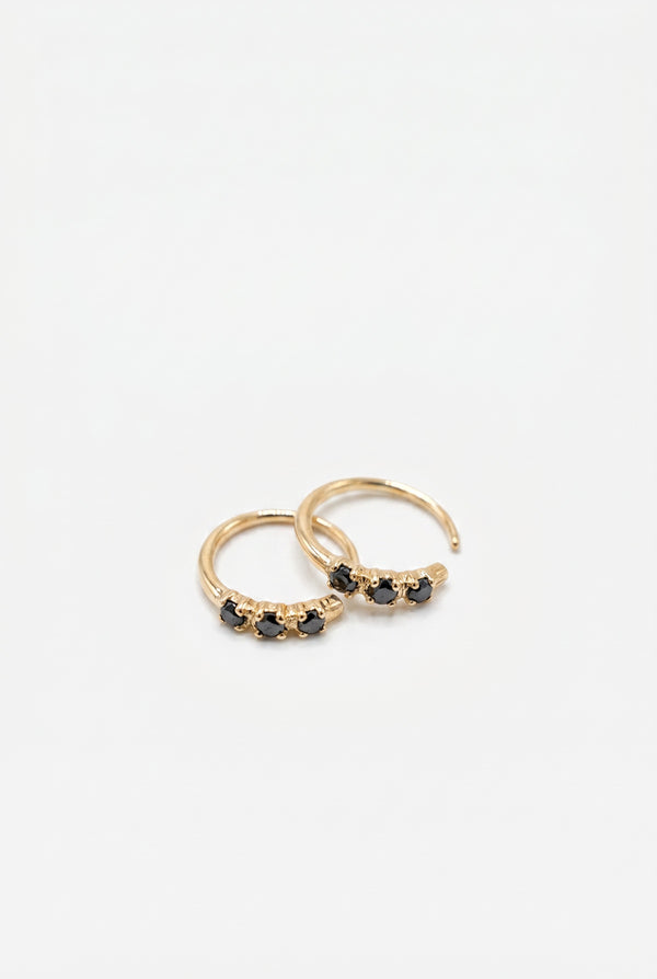 Black Diamond Huggie Earrings Gold