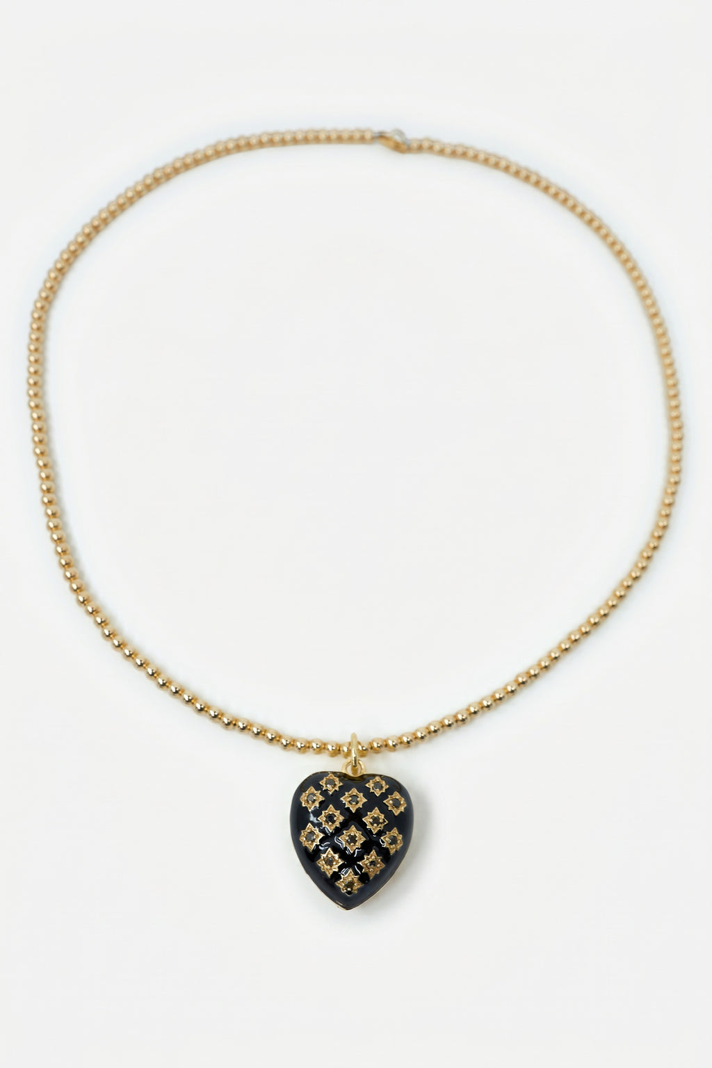 Black Diamond Heart Necklace Black Enamel Bead Chain
