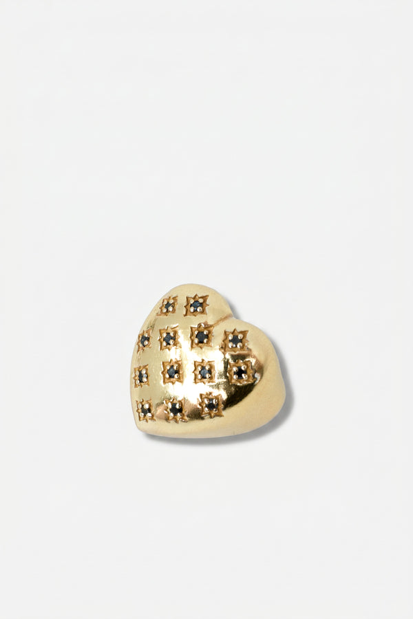 Gold Heart Signet Ring Black Diamond Star