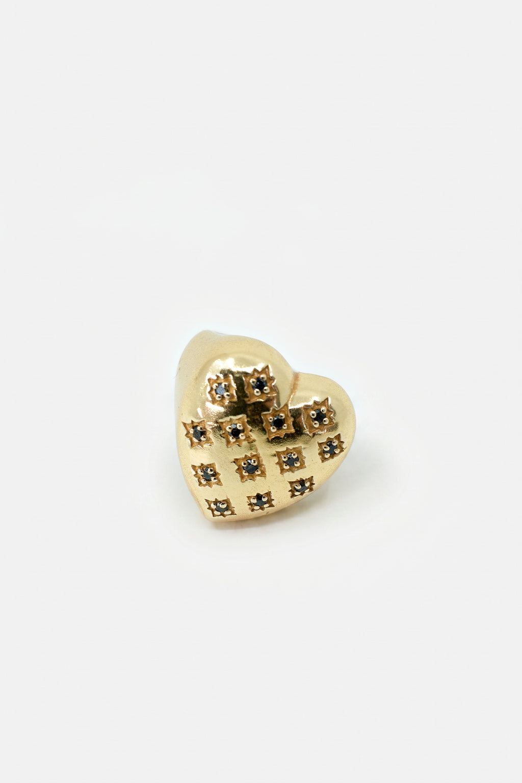 Gold Heart Signet Ring Black Diamond Star