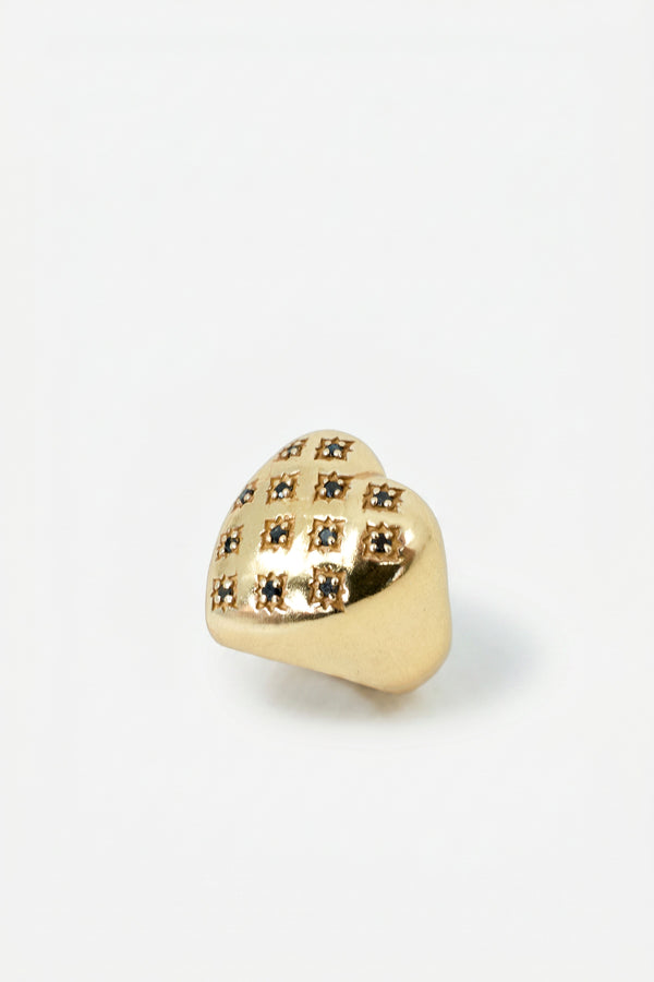Gold Heart Signet Ring Black Diamond Star