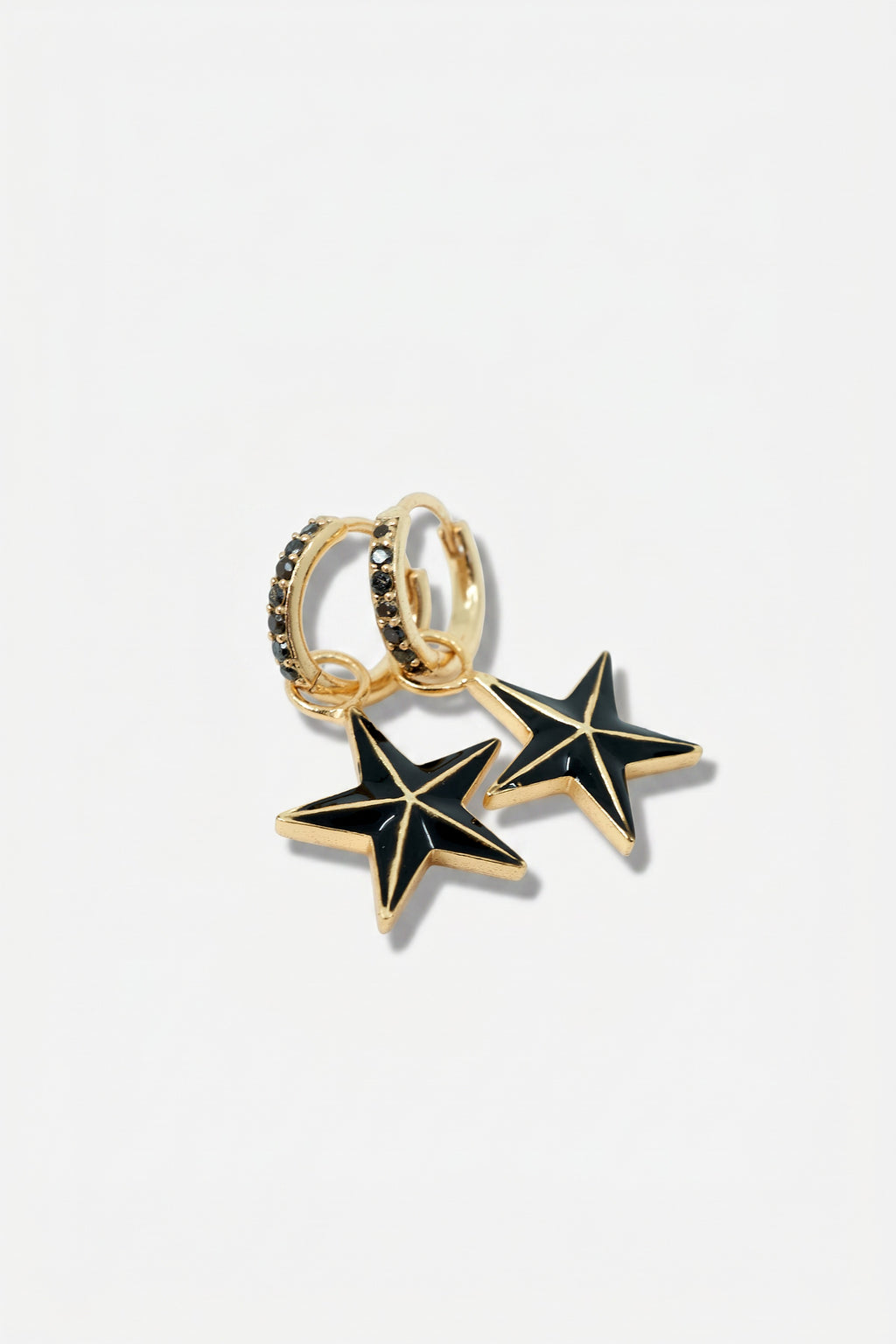 Star Hoop Earrings Black Diamond Black Enamel