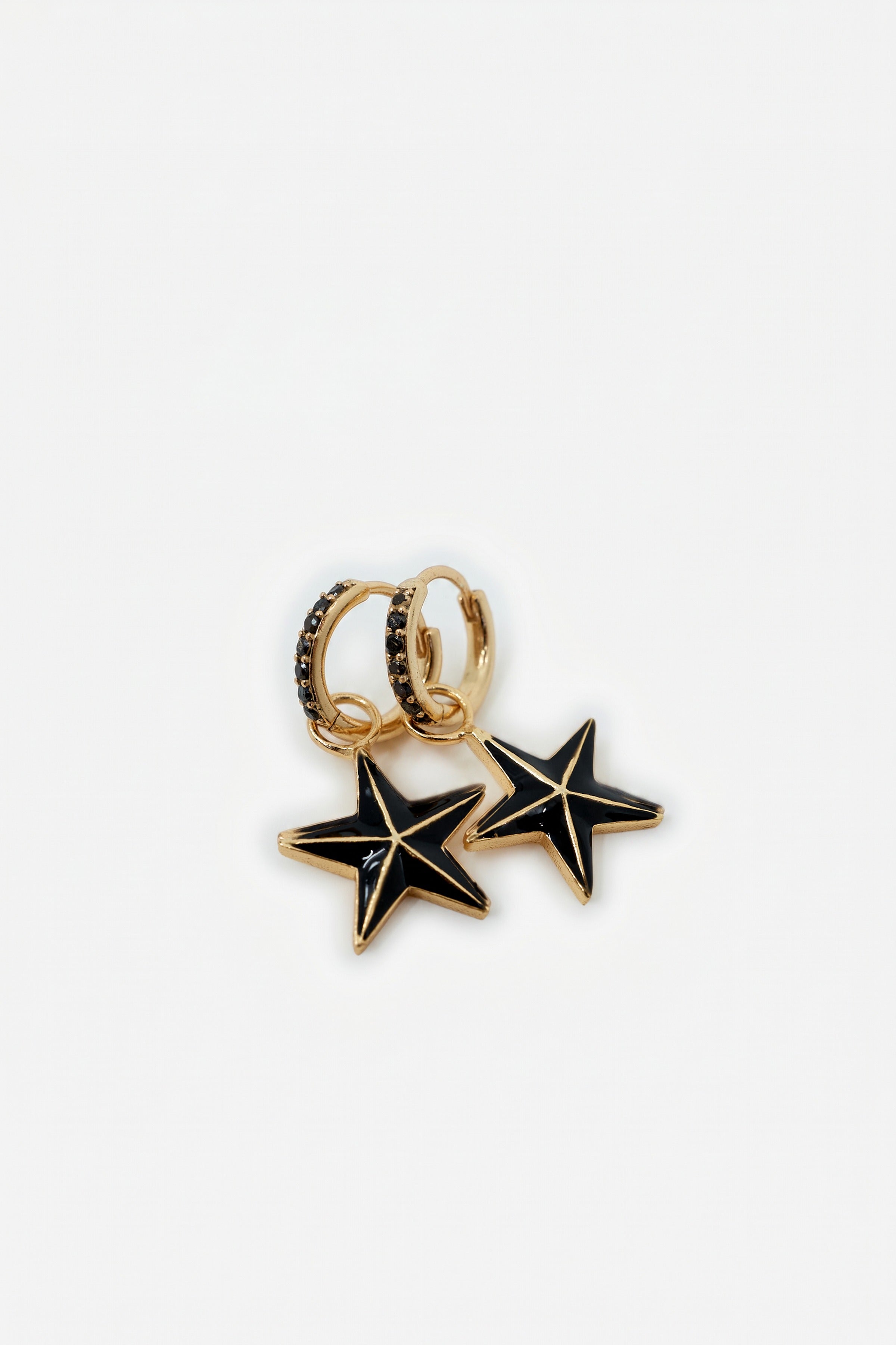 Star Hoop Earrings Black Diamond Black Enamel