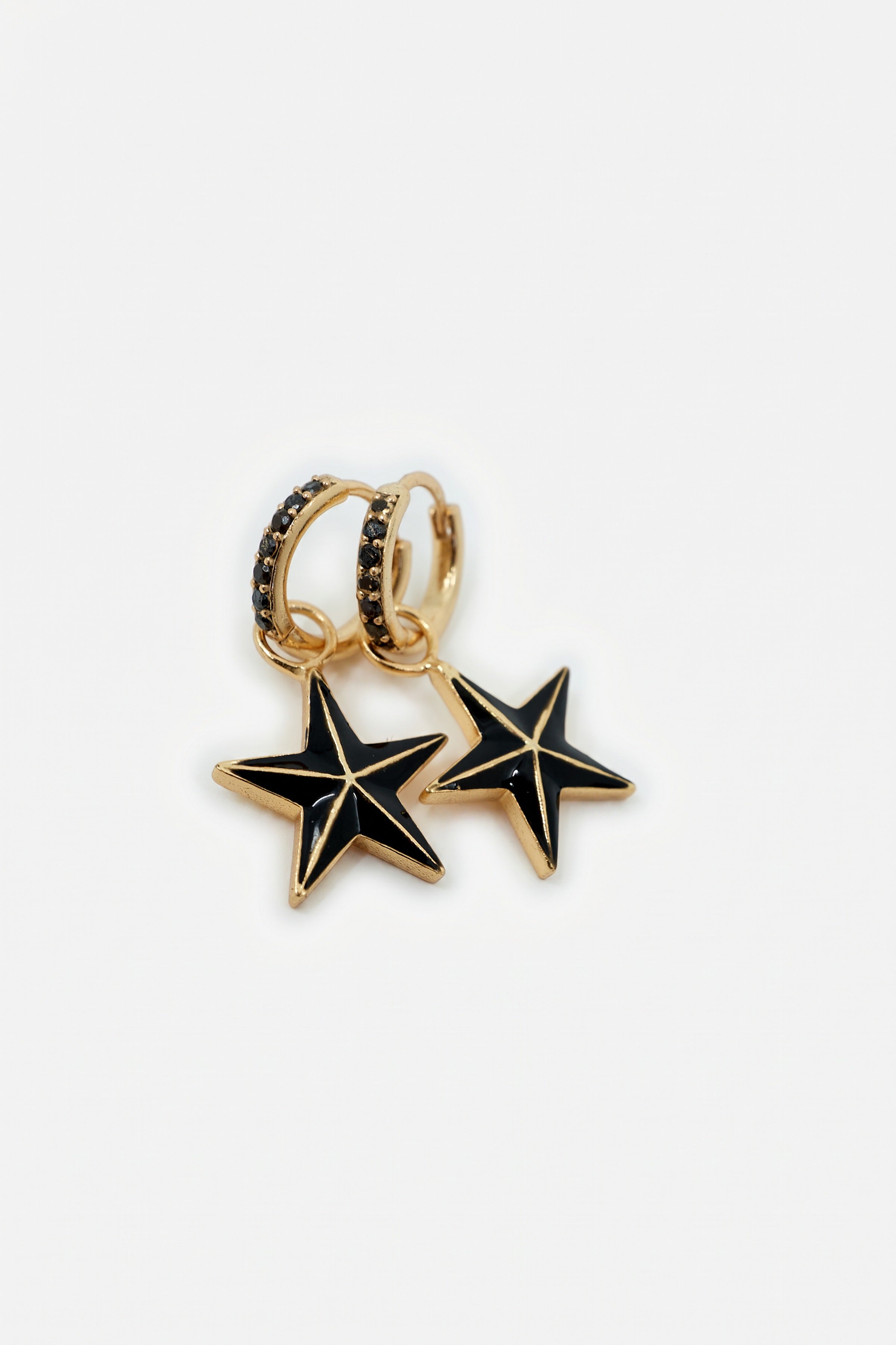 Star Hoop Earrings Black Diamond Black Enamel