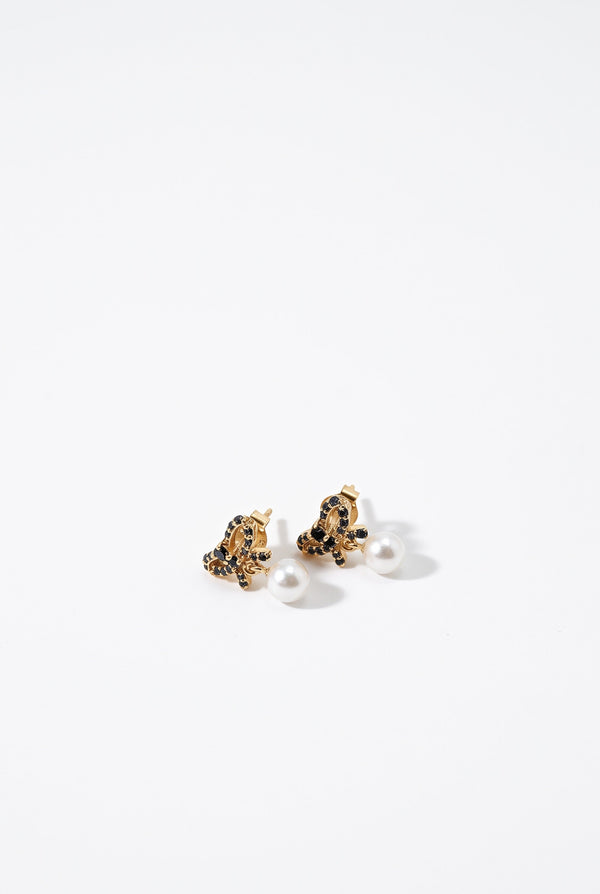 Black Diamond Pearl Bow Earrings Drop