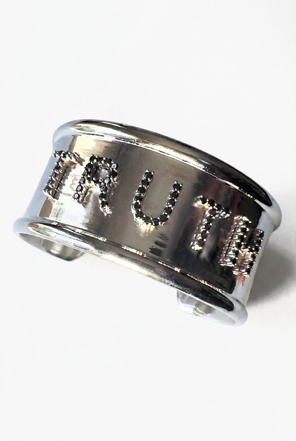 Black Diamond Letter Cuff Silver Bracelet