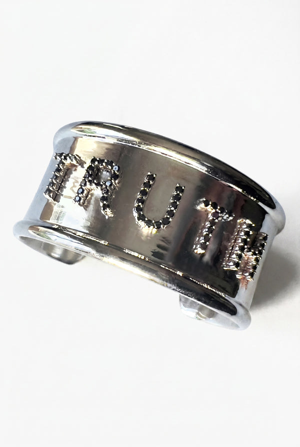 Black Diamond Letter Cuff Silver Bracelet