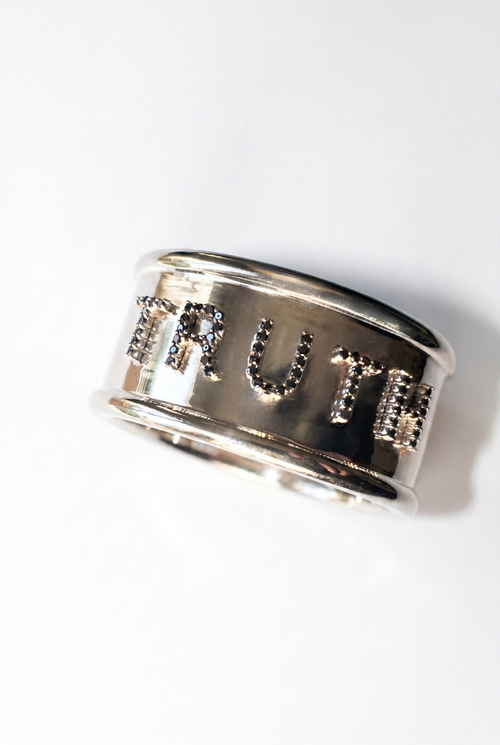 Black Diamond Letter Cuff Silver Bracelet