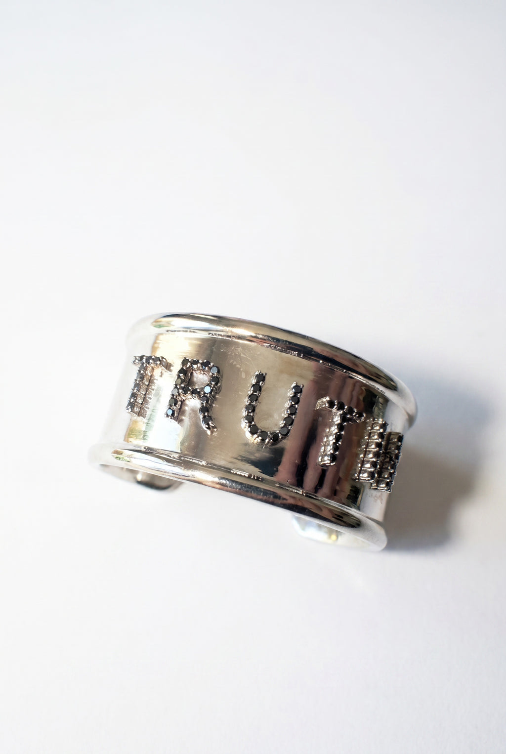 Black Diamond Letter Cuff Silver Bracelet