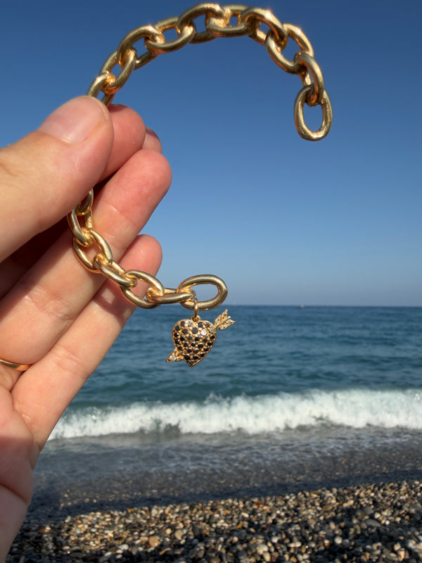 Cupid Heart Cuff  Black Diamond Charm Bracelet