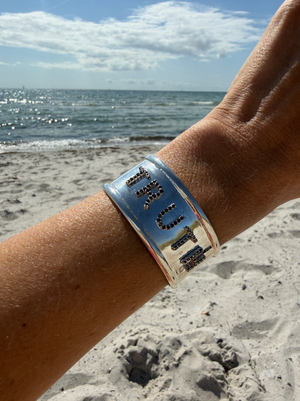 Black Diamond Letter Cuff Silver Bracelet