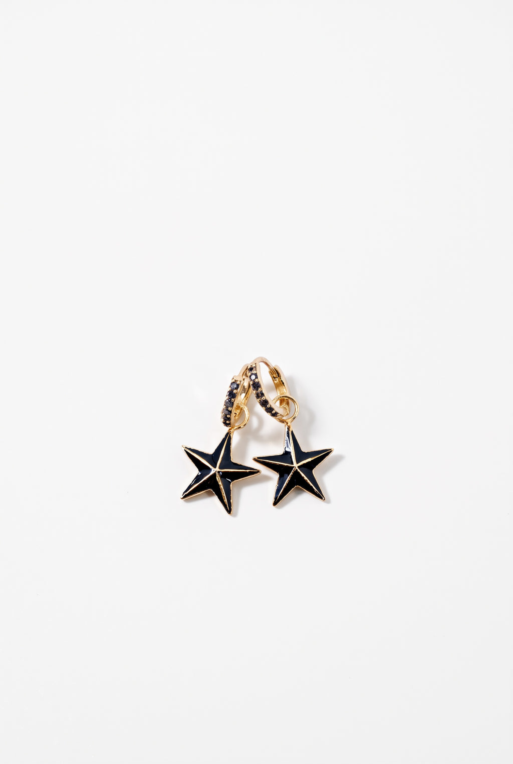 Star Hoop Earrings Black Diamond Black Enamel