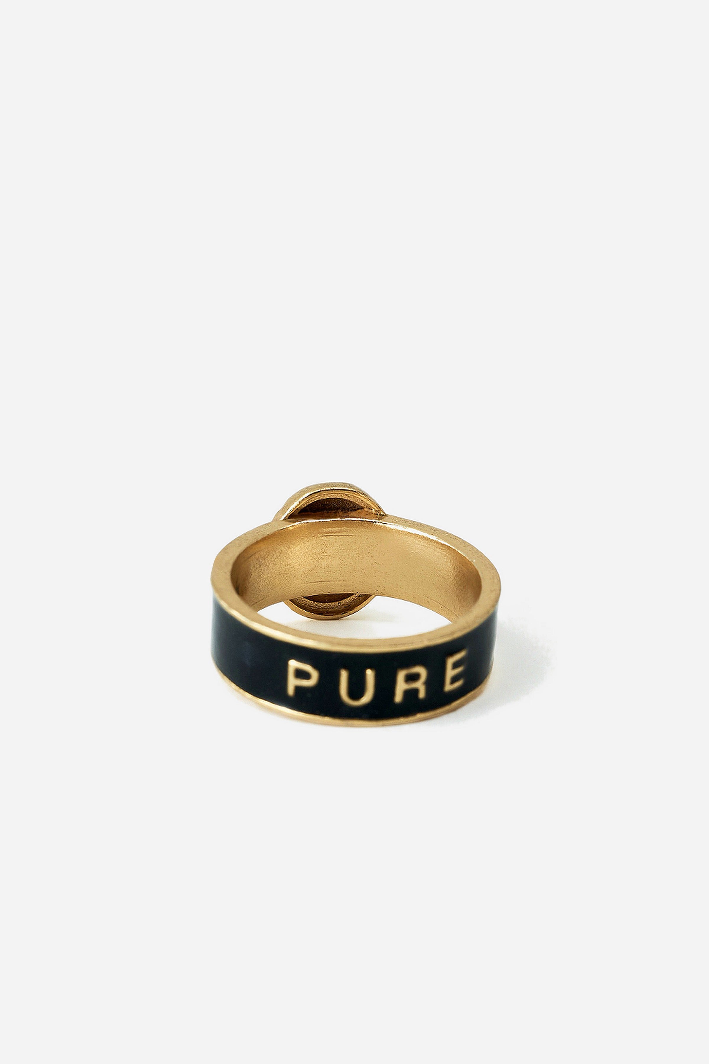 French Lily Ring Black Enamel Diamond Gold Plated