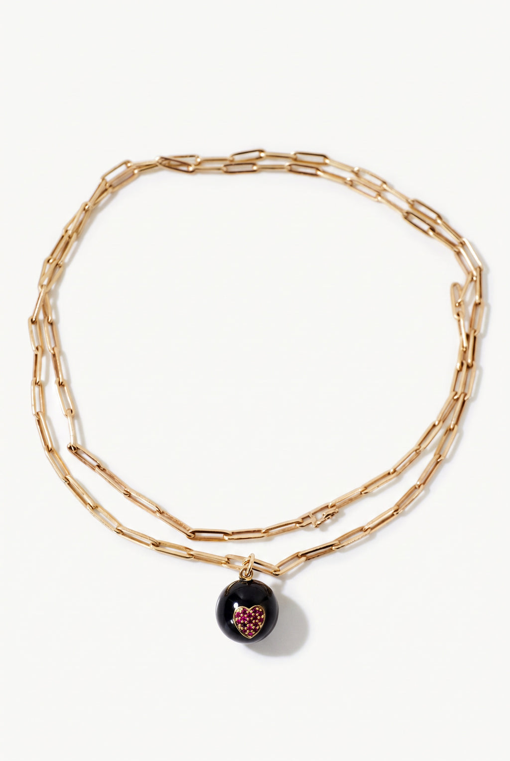 Ruby Heart Necklace Black Enamel Gold Paperclip Chain