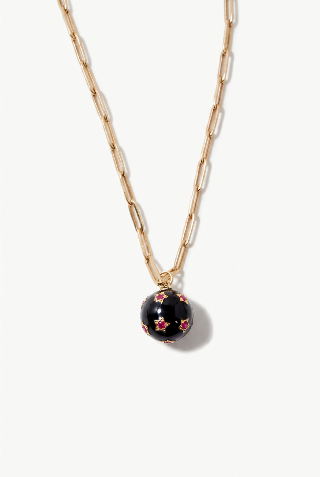 Ruby Heart Necklace Black Enamel Gold Paperclip Chain