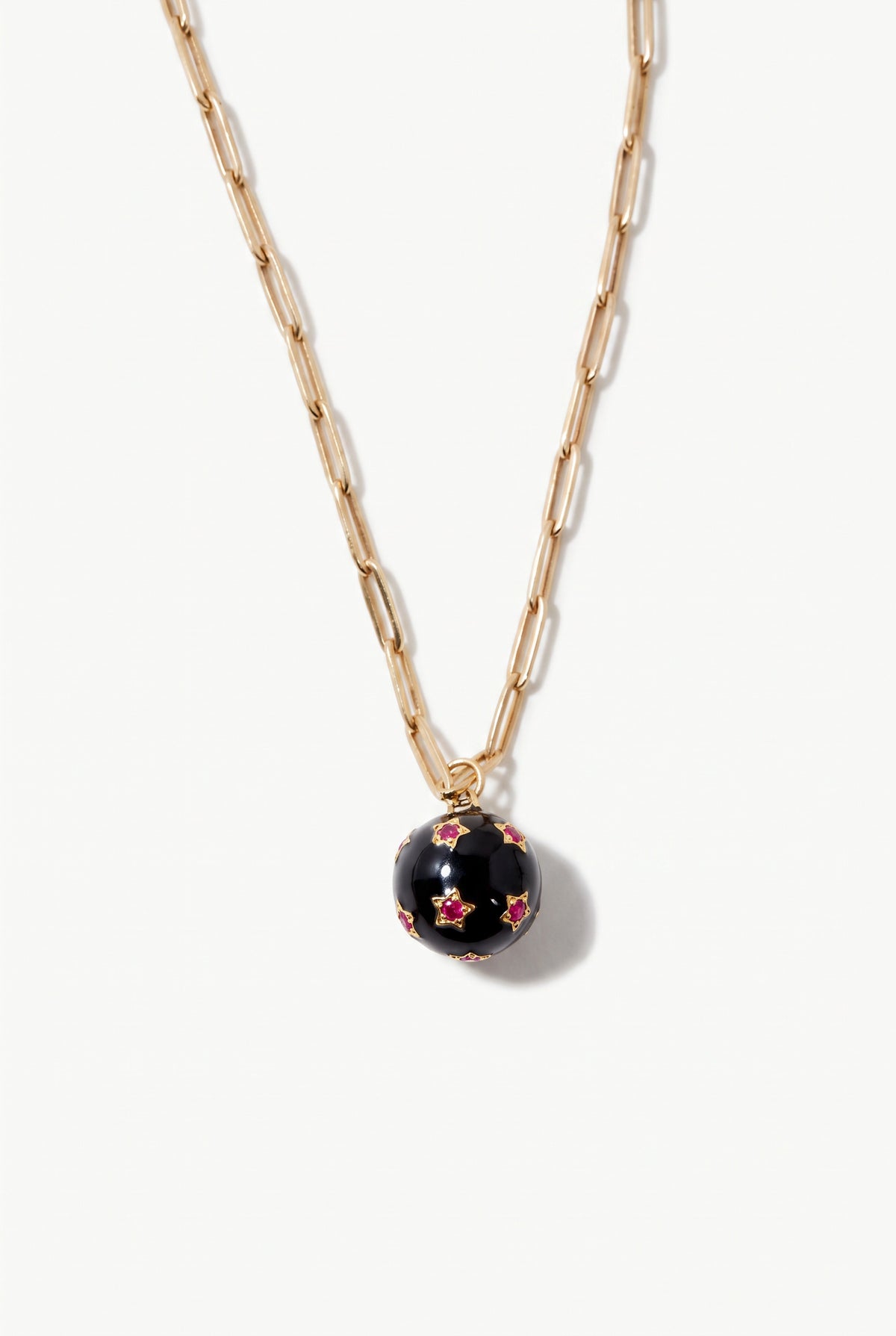 Ruby Heart Necklace Black Enamel Gold Paperclip Chain