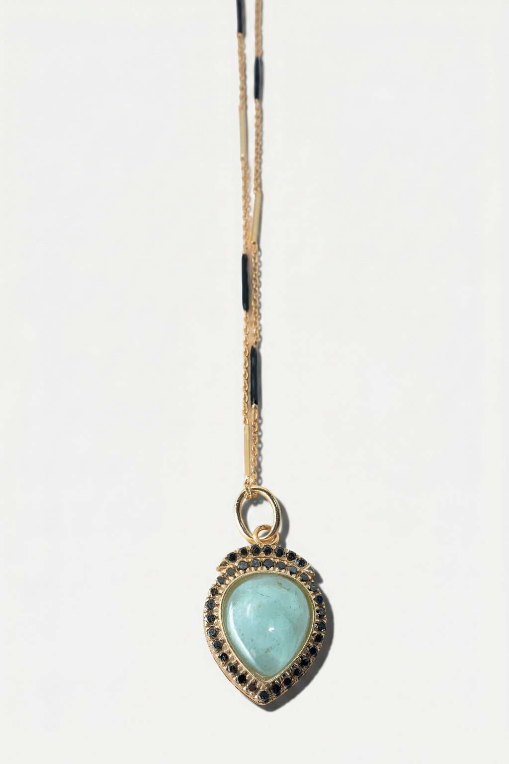 Aquamarine Necklace Black Diamond Black Enamel Chain