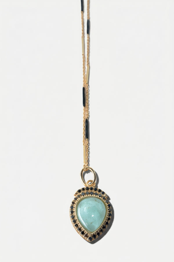 Aquamarine Necklace Black Diamond Black Enamel Chain