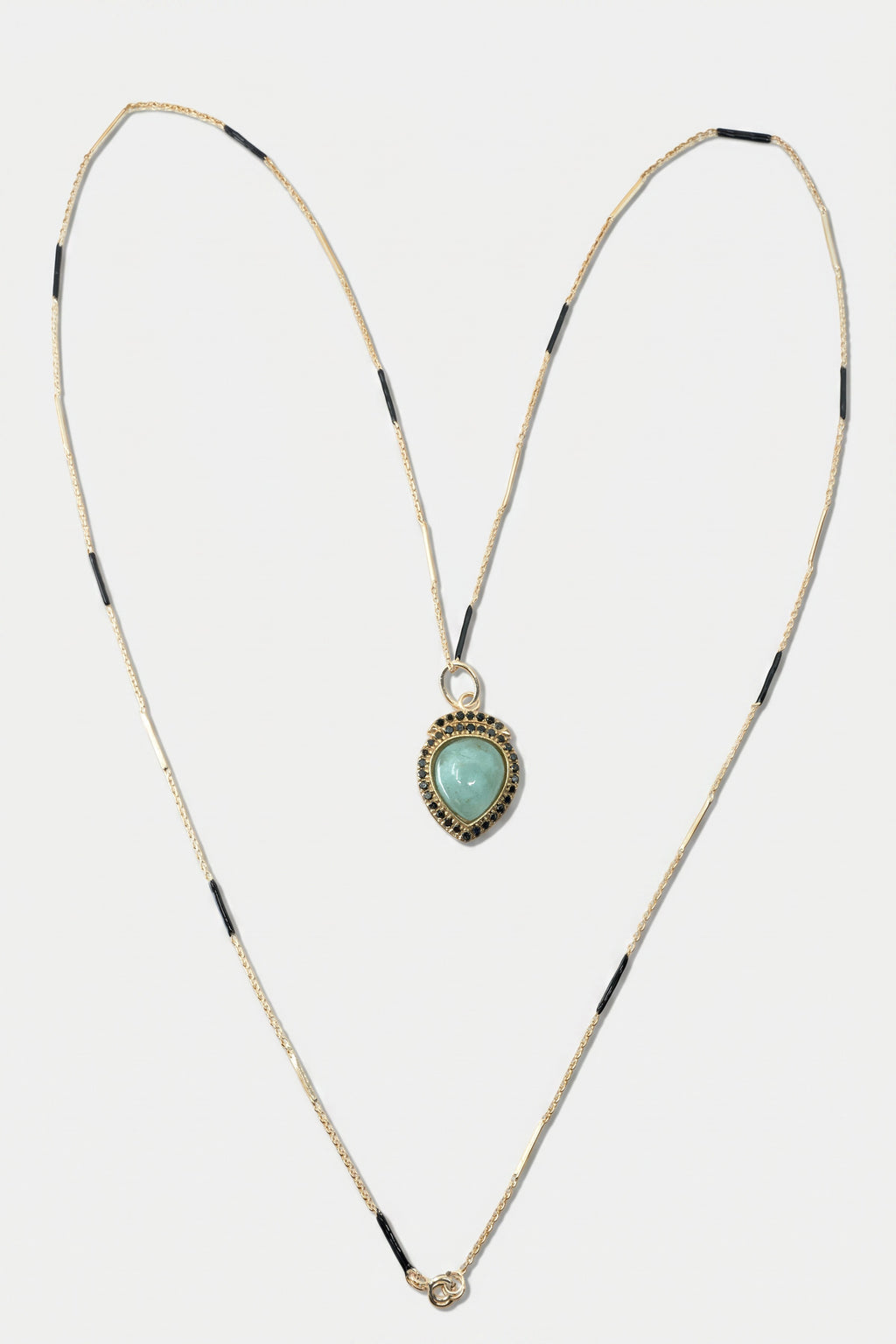 Aquamarine Necklace Black Diamond Black Enamel Chain