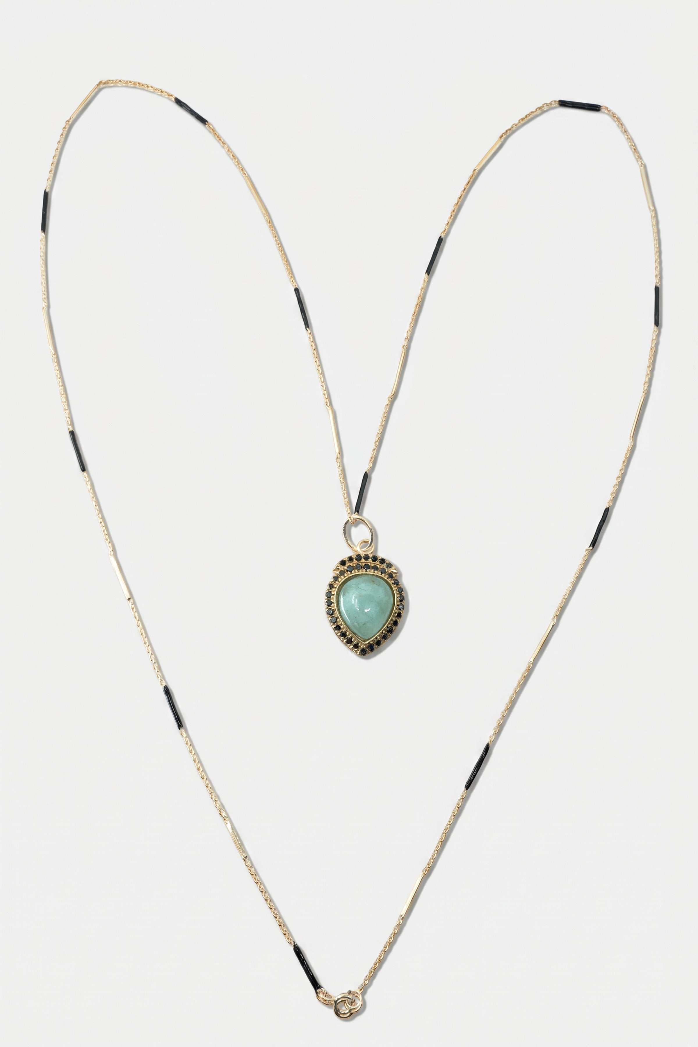 Aquamarine Necklace Black Diamond Black Enamel Chain