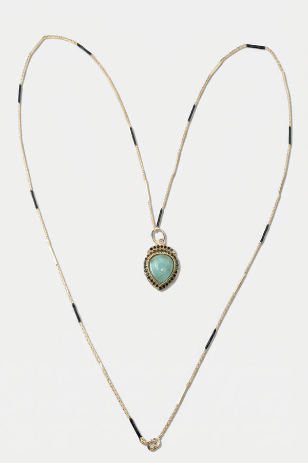 Aquamarine Necklace Black Diamond Black Enamel Chain