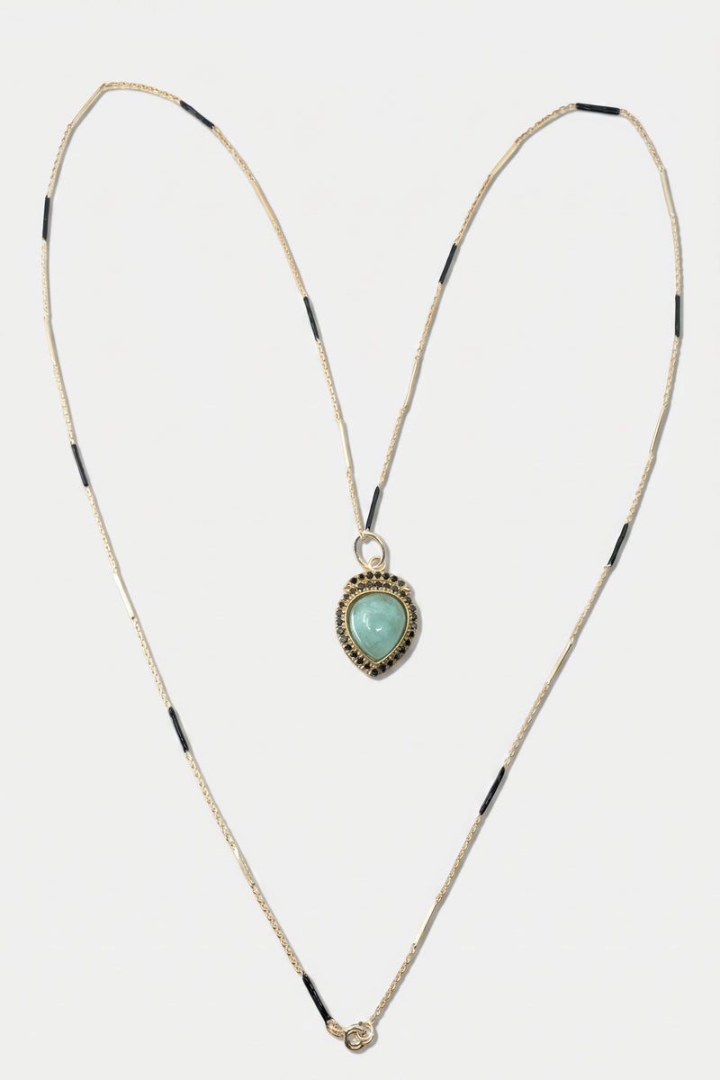 Aquamarine Necklace Black Diamond Black Enamel Chain
