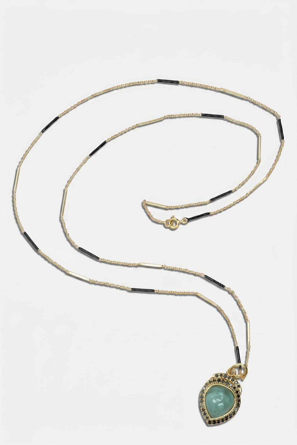Aquamarine Necklace Black Diamond Black Enamel Chain