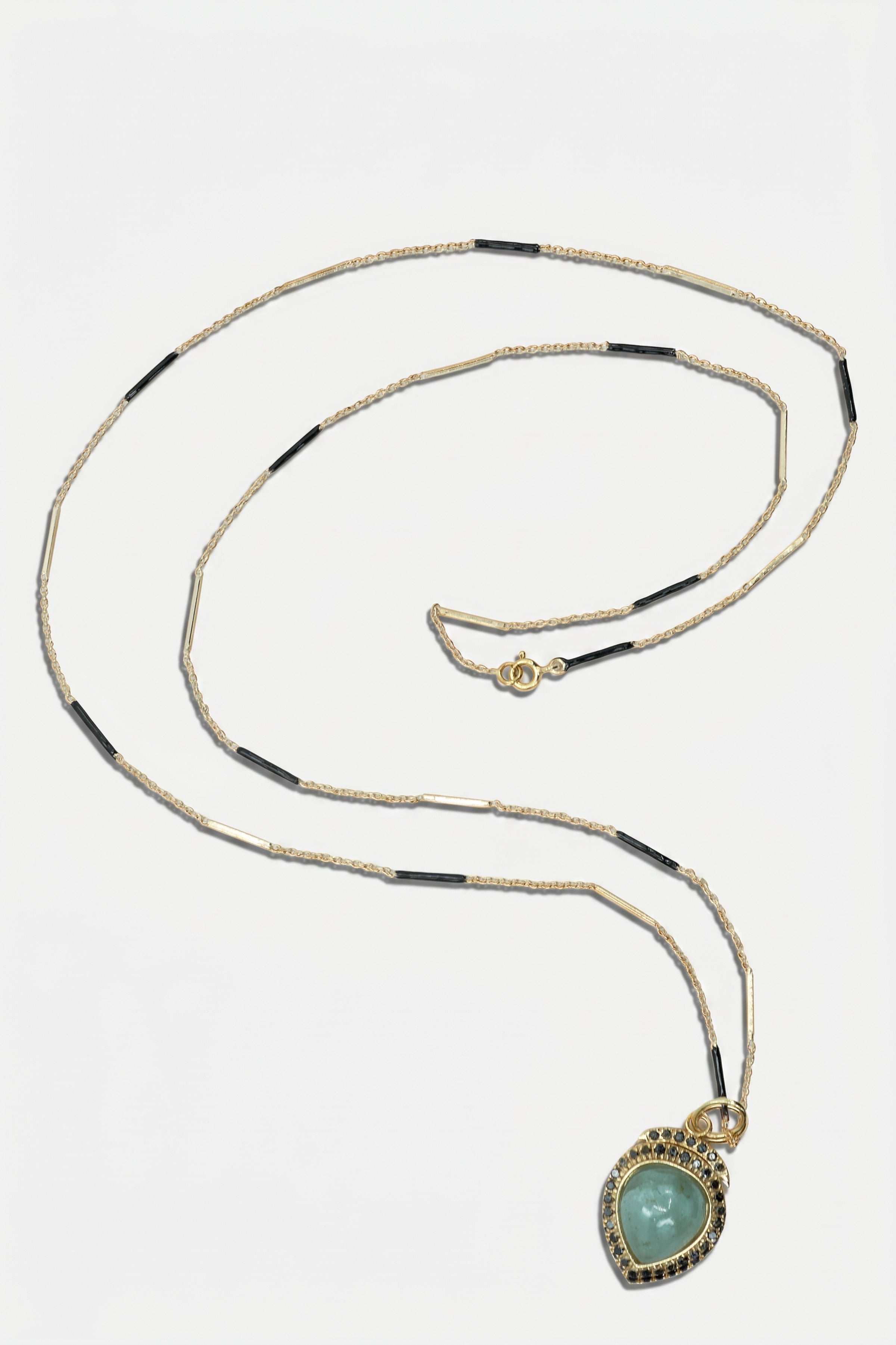 Aquamarine Necklace Black Diamond Black Enamel Chain