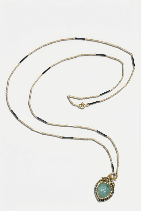 Aquamarine Necklace Black Diamond Black Enamel Chain