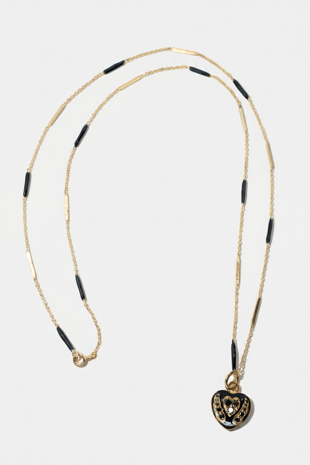 Black Diamond Heart Necklace Black Enamel