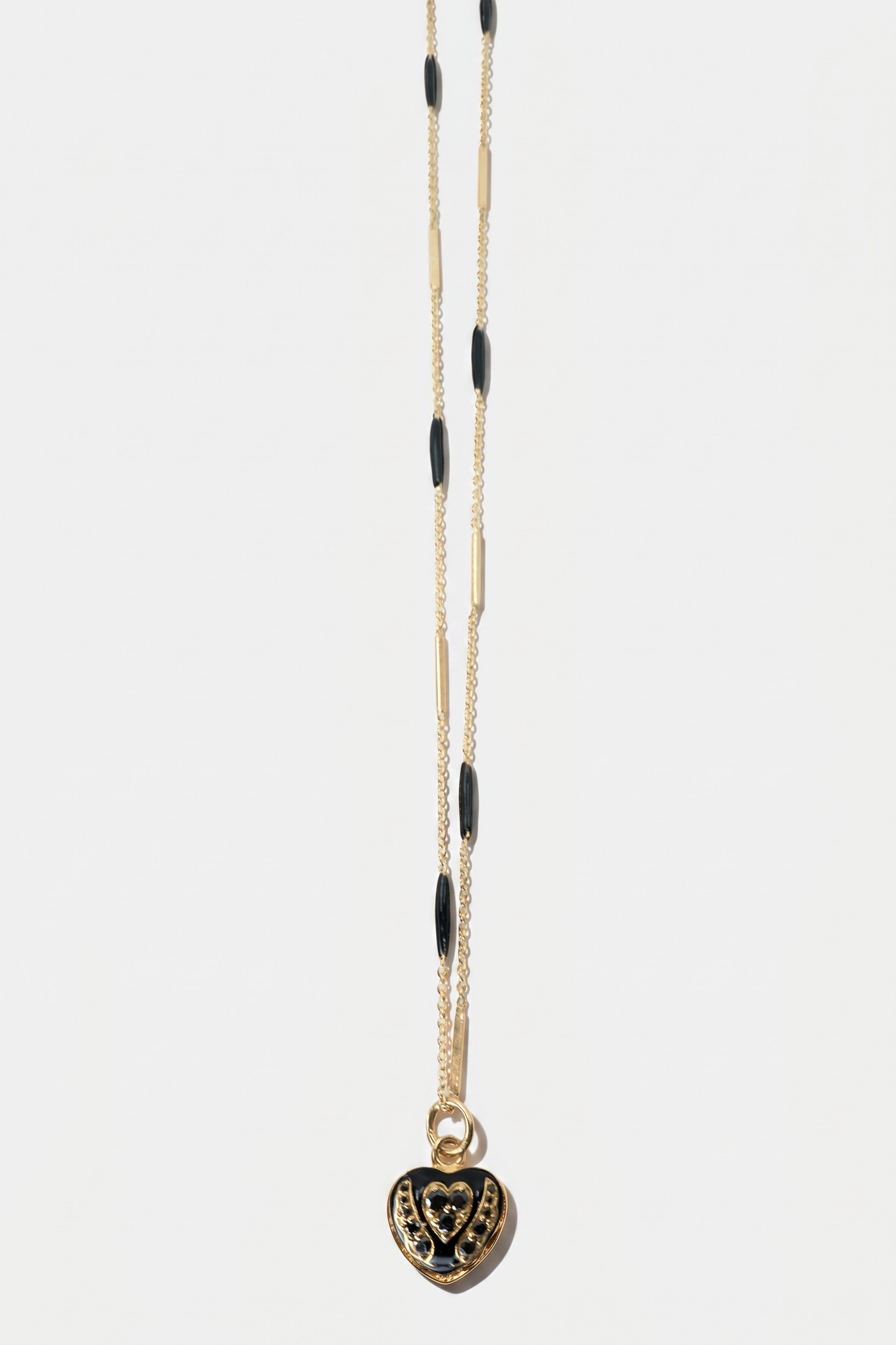 Black Diamond Heart Necklace Black Enamel
