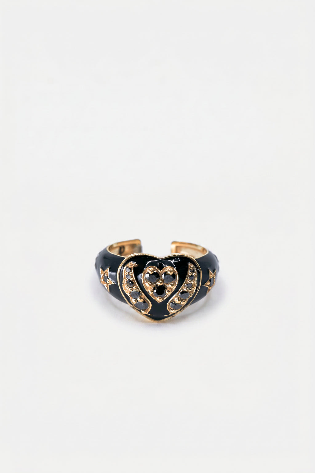 Black Diamond Heart Star Ring Enamel