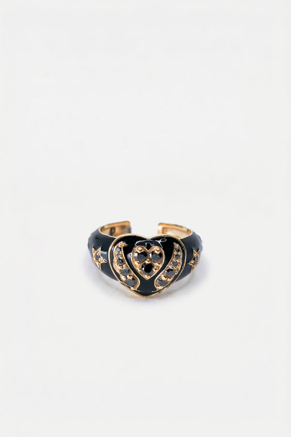 Black Diamond Heart Star Ring Enamel