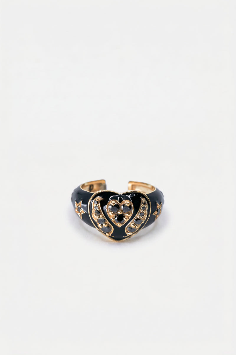 Black Diamond Heart Star Ring Enamel