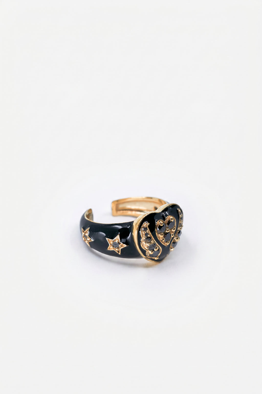 Black Diamond Heart Star Ring Enamel
