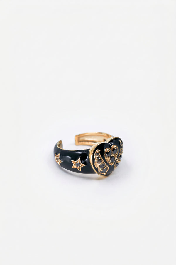 Black Diamond Heart Star Ring Enamel