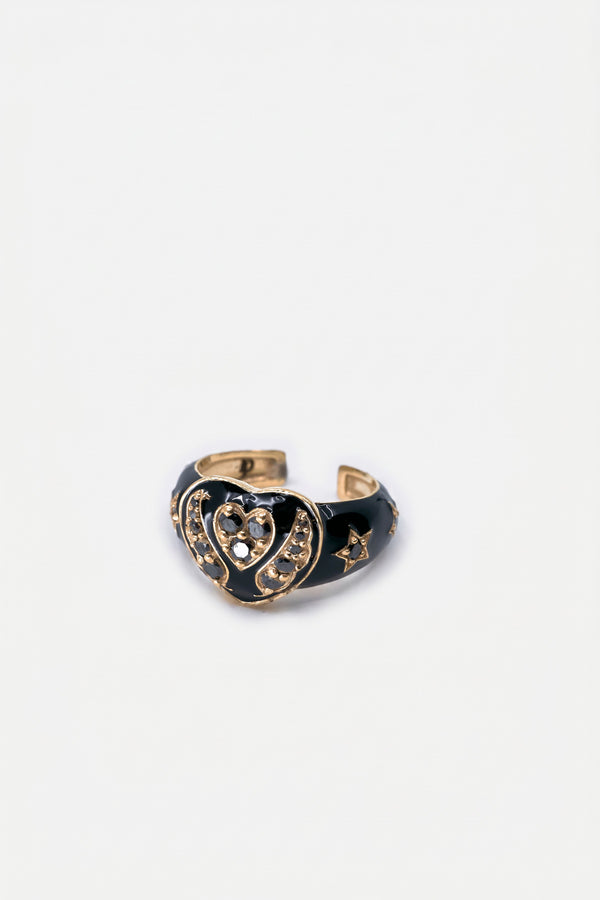 Black Diamond Heart Star Ring Enamel