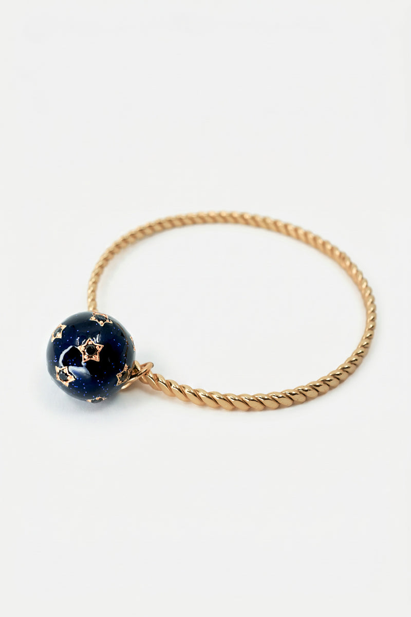Black Diamond Star Charm Bangle Black Enamel Bracelet